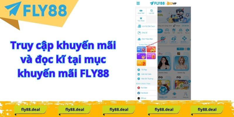 Truy cập khuyến mãi và đọc kĩ tại mục khuyến mãi FLY88